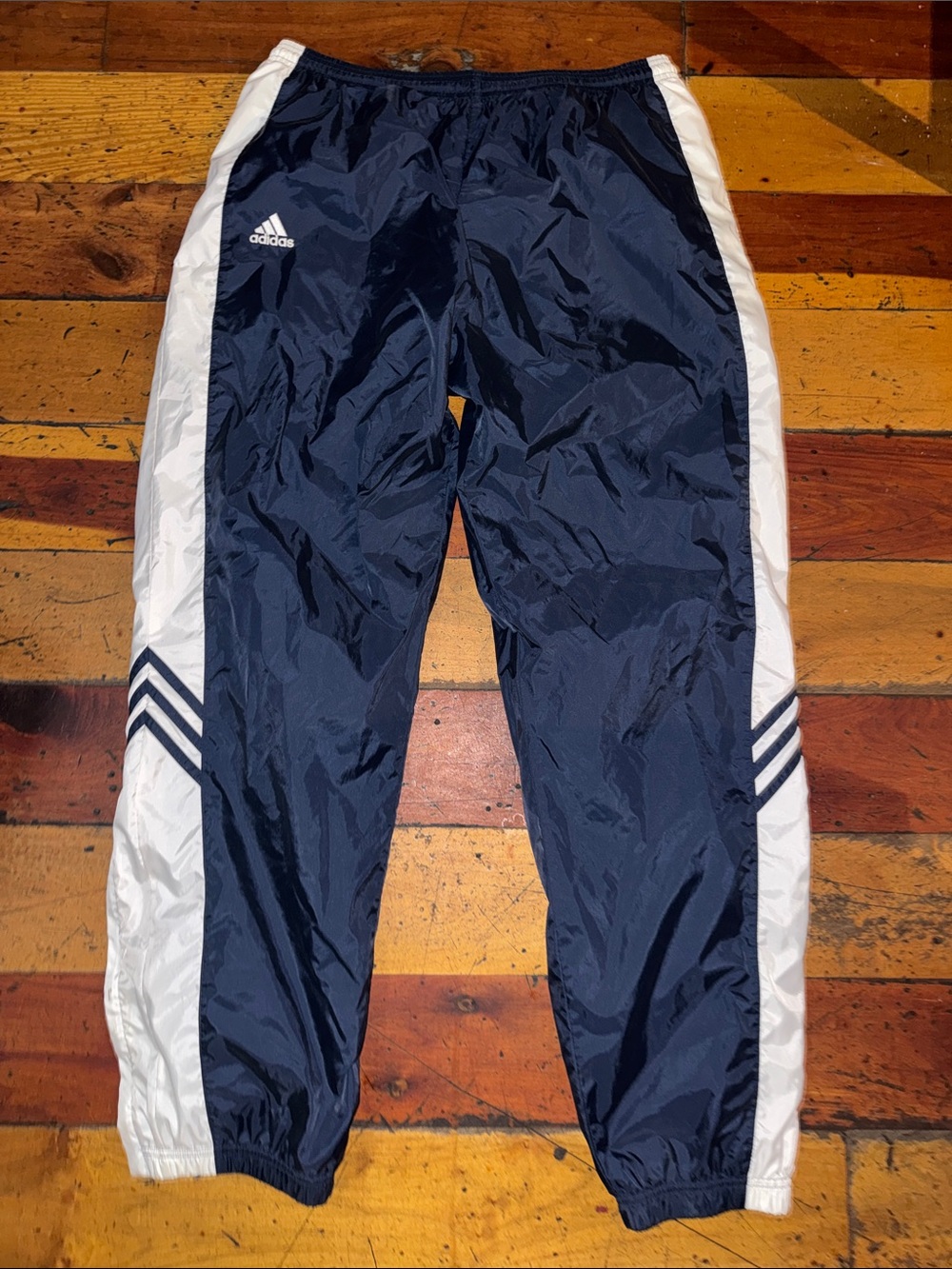 adidas Navy and White Track Joggers with Side Stripes VTG Y2K XL